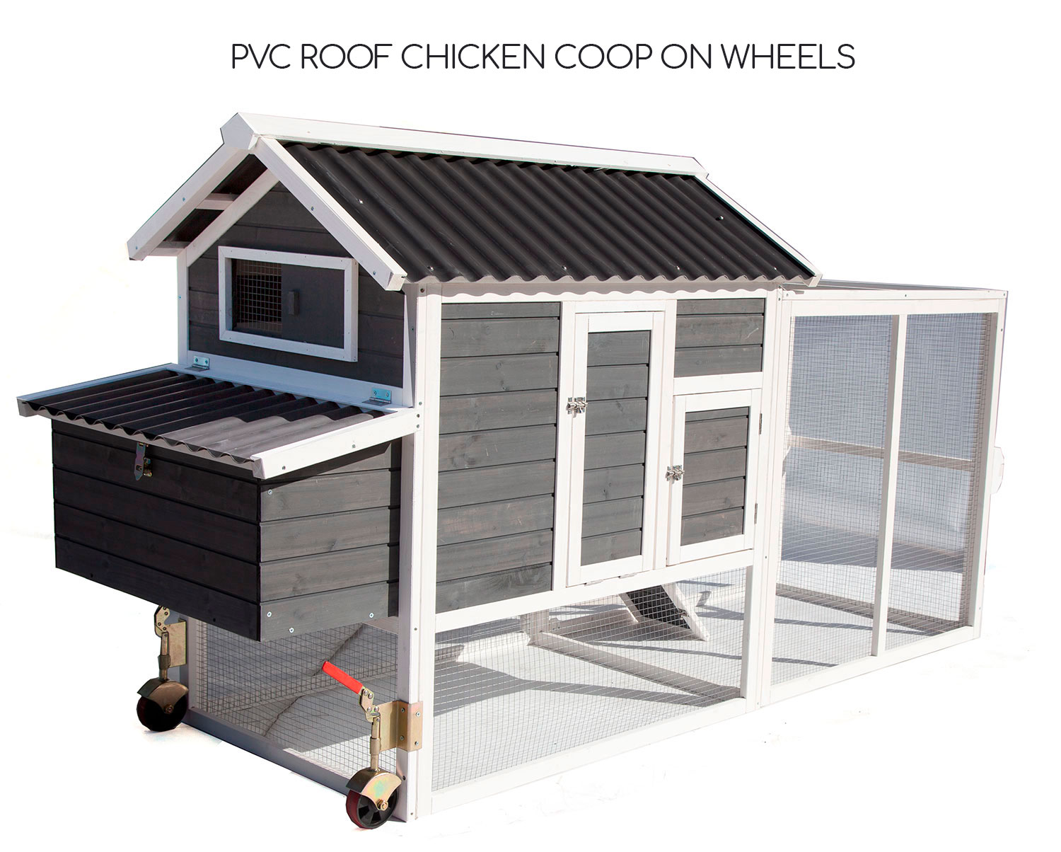 PVC Roof Chicken Coop with Run on Wheel Nesting Box Cage eBay