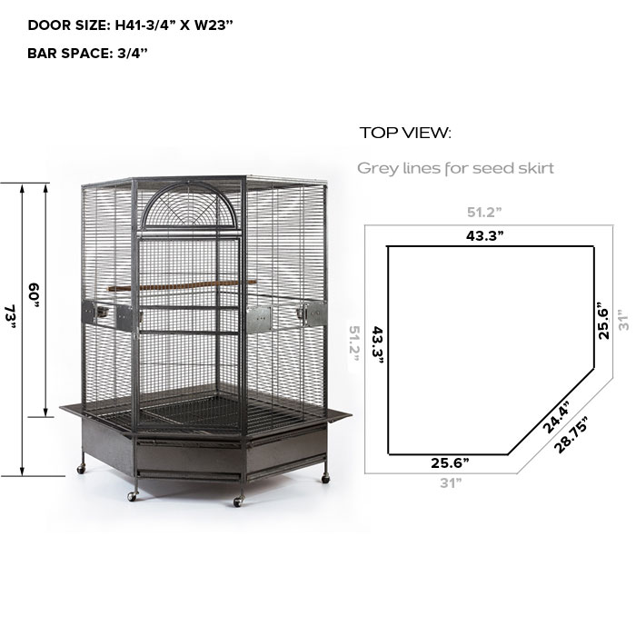 XL Parrot Escape Jumbo Corner Bird Aviary Cage H73